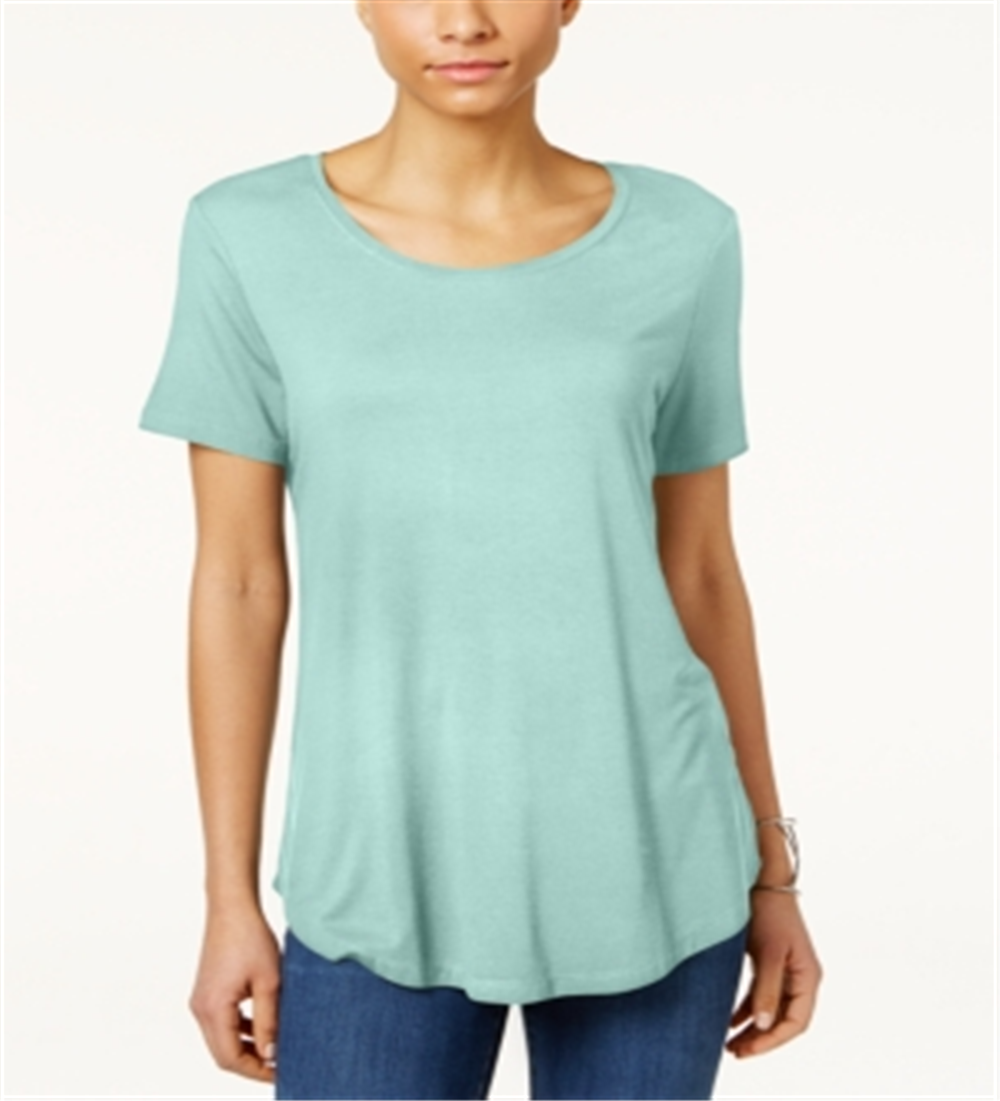 Blusa feminina com bainha curta e manga curta JM Collection, azul, tamanho pequeno XL