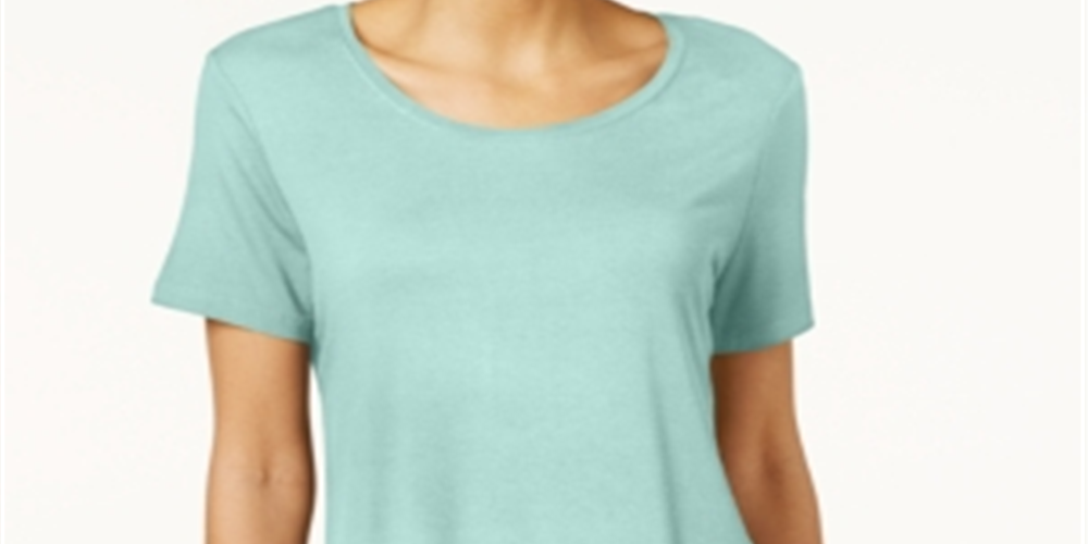 Blusa feminina com bainha curta e manga curta JM Collection, azul, tamanho pequeno XL