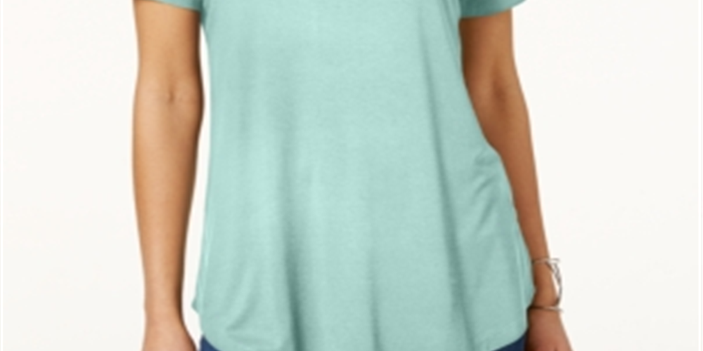 Blusa feminina com bainha curta e manga curta JM Collection, azul, tamanho pequeno XL