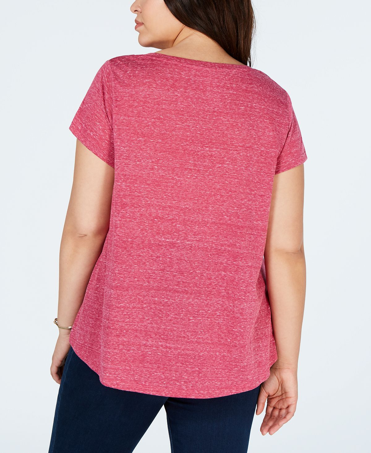 Camiseta feminina estampada plus size manga curta estilo &amp; co rosa tamanho 0X