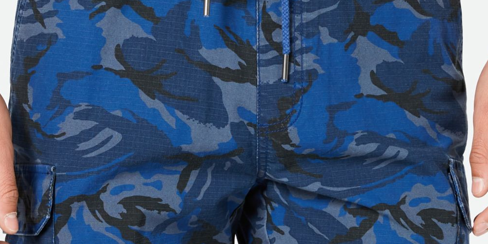 Shorts masculinos American Rag com estampa camuflada e cordão, azul, tamanho XX-G