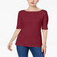Karen Scott Blusa feminina de algodão com manga cotovelo, vermelha, tamanho extragrande