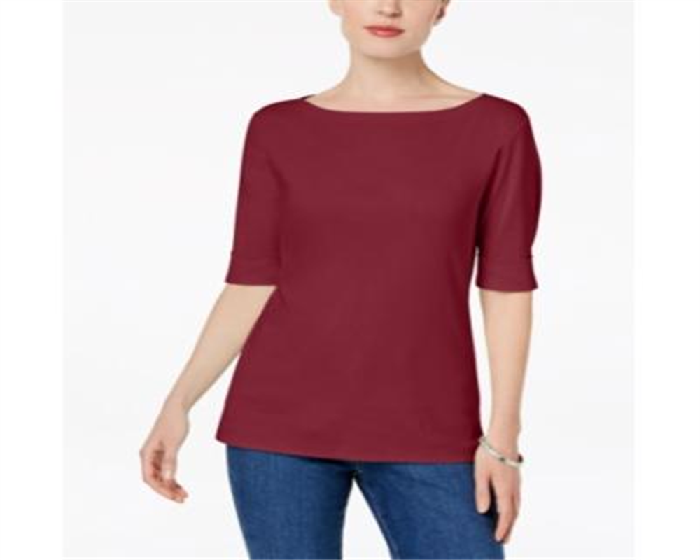 Karen Scott Blusa feminina de algodão com manga cotovelo, vermelha, tamanho extragrande