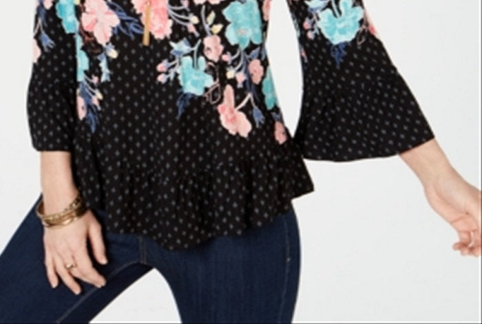 Top estampado tomara que caia feminino Style &amp; Co, preto, tamanho XX-G