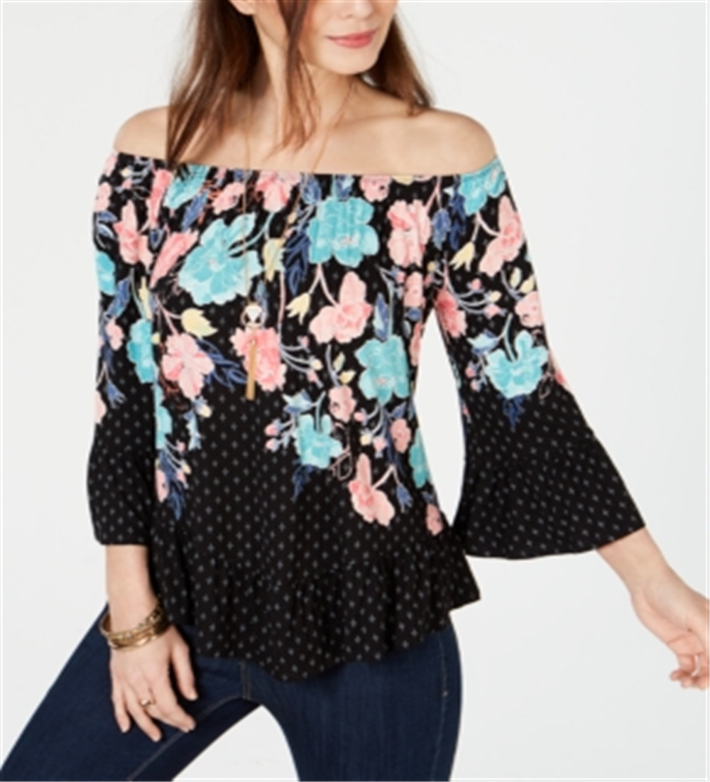 Top estampado tomara que caia feminino Style &amp; Co, preto, tamanho XX-G