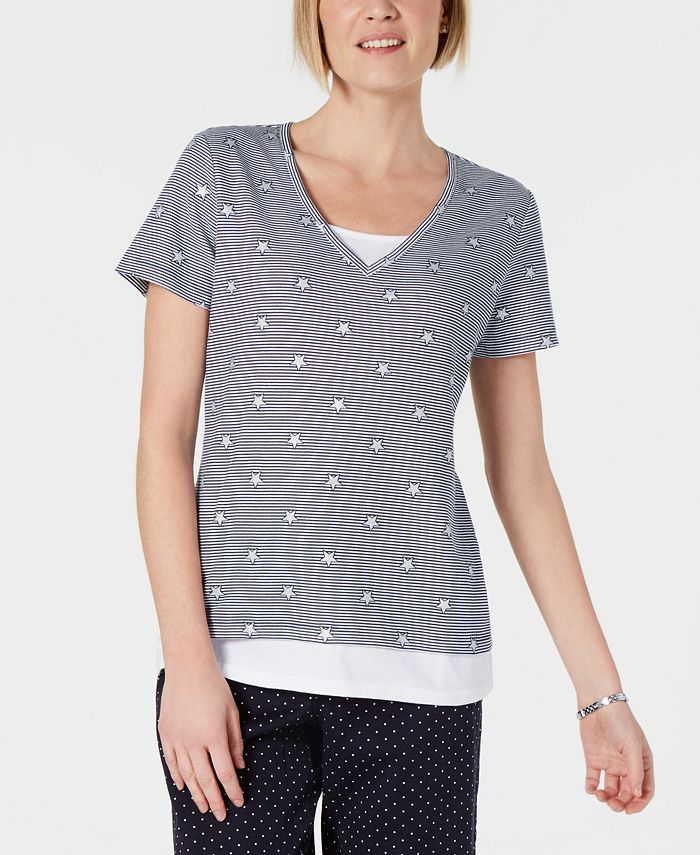 Blusa feminina Karen Scott em camadas, azul, tamanho pequeno