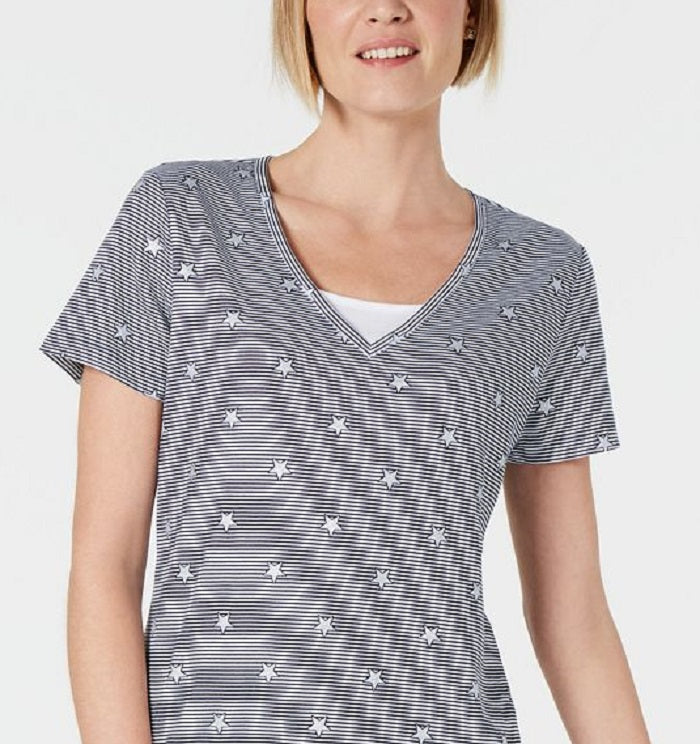 Blusa feminina Karen Scott em camadas, azul, tamanho pequeno
