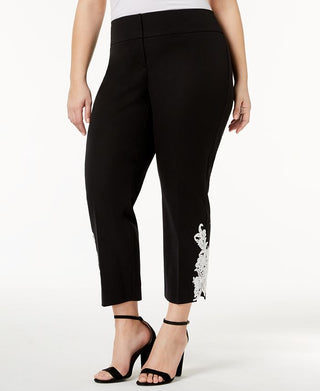 Calça feminina Alfani bordada para usar no trabalho, preta, tamanho 22W
