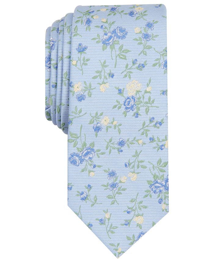 Gravata de seda floral Collins Bar III masculina, azul, tamanho regular