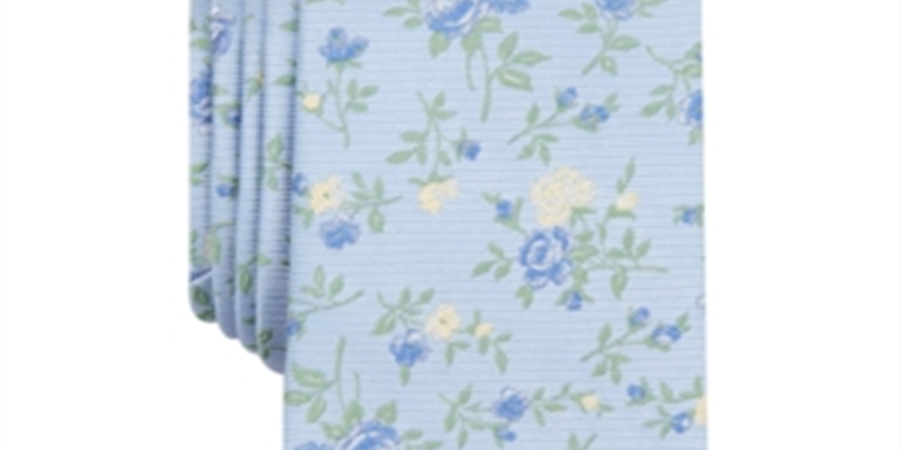 Gravata de seda floral Collins Bar III masculina, azul, tamanho regular