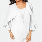 JM Collection Blusa Feminina com Babados e Colar Branco Tamanho Médio