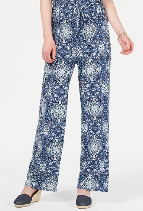 Macacão de malha estampado com decote em V feminino Style &amp; Co, azul, tamanho pequeno