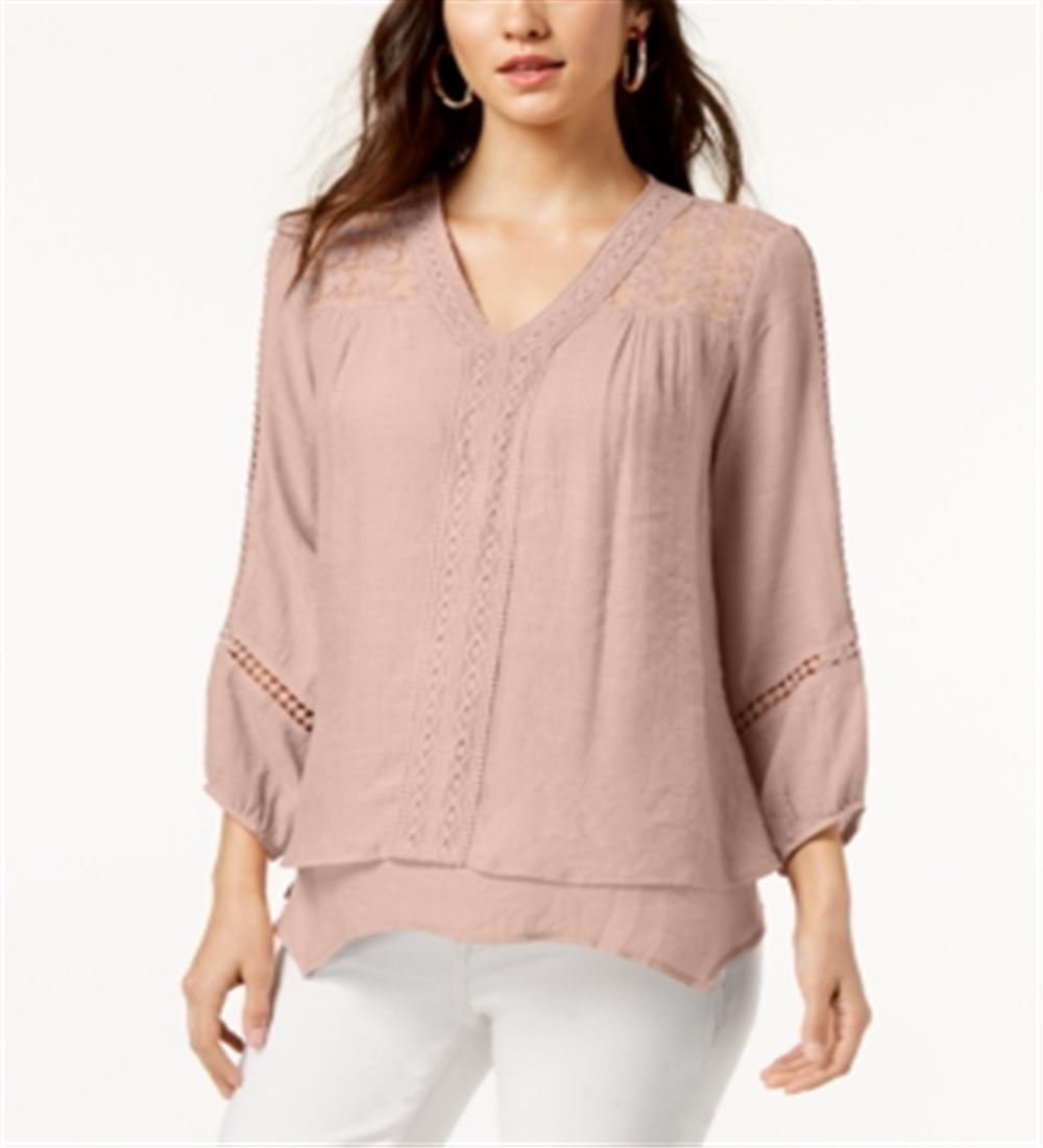 Top feminino estilo &amp; co com bainha de lenço e renda rosa tamanho extragrande