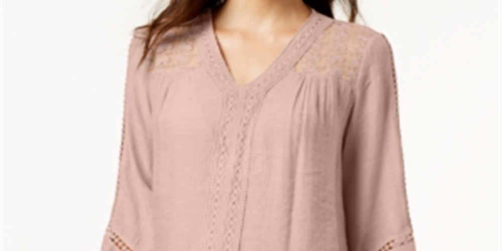 Top feminino estilo &amp; co com bainha de lenço e renda rosa tamanho extragrande
