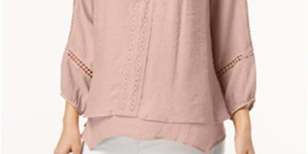 Top feminino estilo &amp; co com bainha de lenço e renda rosa tamanho extragrande