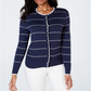 Cardigan feminino estampado com botões Charter Club, listrado, azul, tamanho médio