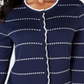 Cardigan feminino estampado com botões Charter Club, listrado, azul, tamanho médio