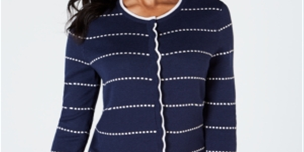 Cardigan feminino estampado com botões Charter Club, listrado, azul, tamanho médio