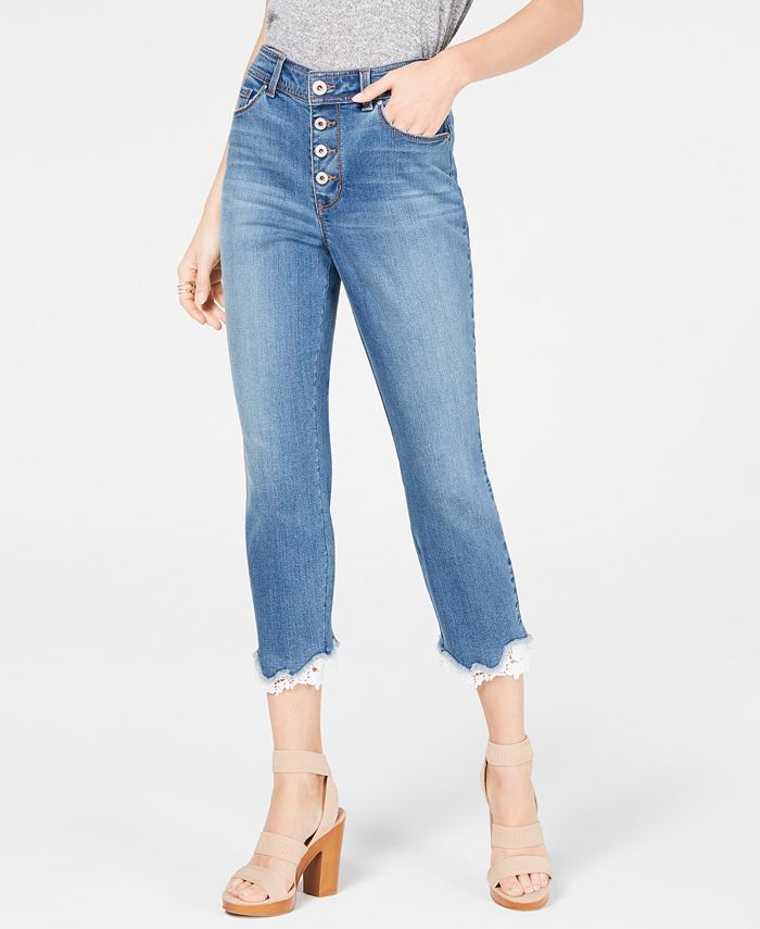 Calça jeans feminina com acabamento em renda da INC International Concepts, azul, tamanho 10