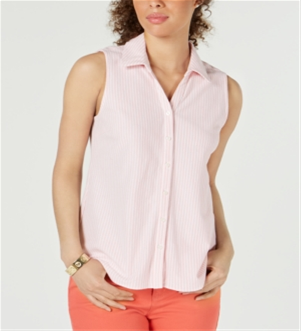 Camisa feminina listrada de algodão piquê Charter Club rosa tamanho 6 petite