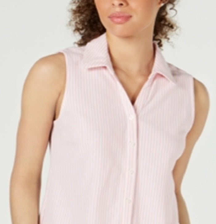 Camisa feminina listrada de algodão piquê Charter Club rosa tamanho 6 petite