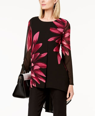 Túnica Alfani Feminina Estampa Floral Alta Baixa Preta Tamanho Pequeno P/M
