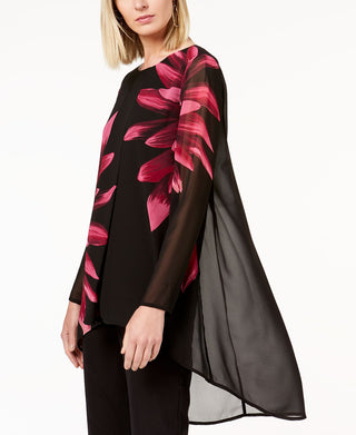 Túnica Alfani Feminina Estampa Floral Alta Baixa Preta Tamanho Pequeno P/M