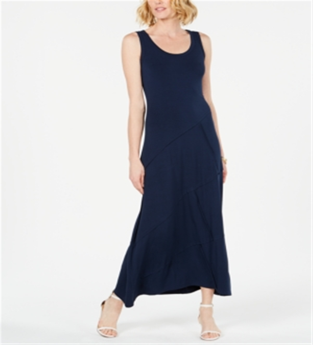 Vestido longo feminino sem mangas e com costura assimétrica, estilo &amp; co, azul, tamanho médio