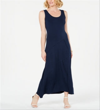 Vestido longo feminino sem mangas e com costura assimétrica, estilo &amp; co, azul, tamanho médio