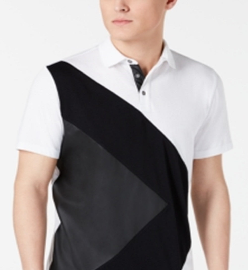 Camisa polo masculina com blocos de cores e mídia mista, branca, tamanho XX-G, da INC International Concepts