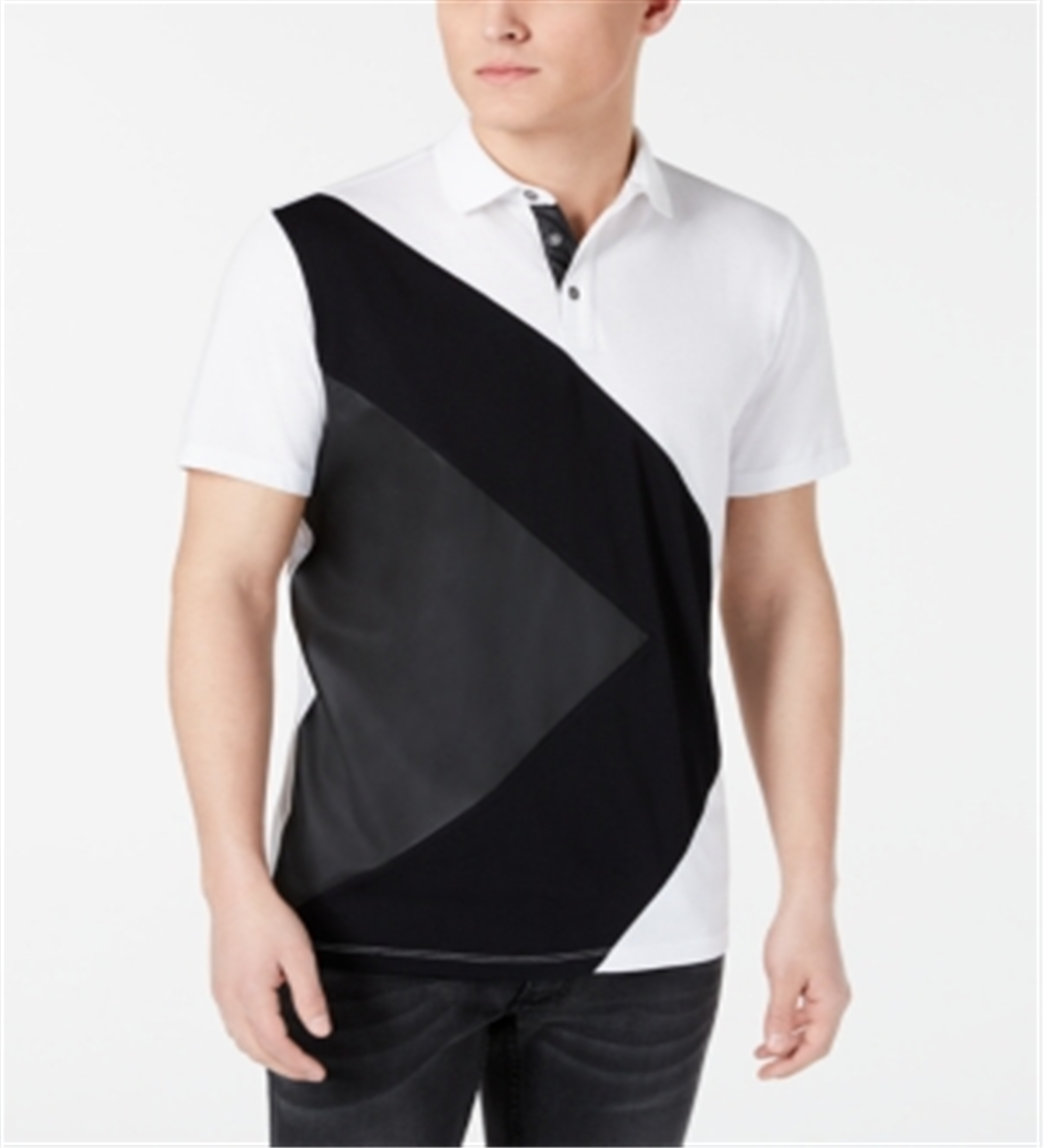 Camisa polo masculina com blocos de cores e mídia mista, branca, tamanho XX-G, da INC International Concepts