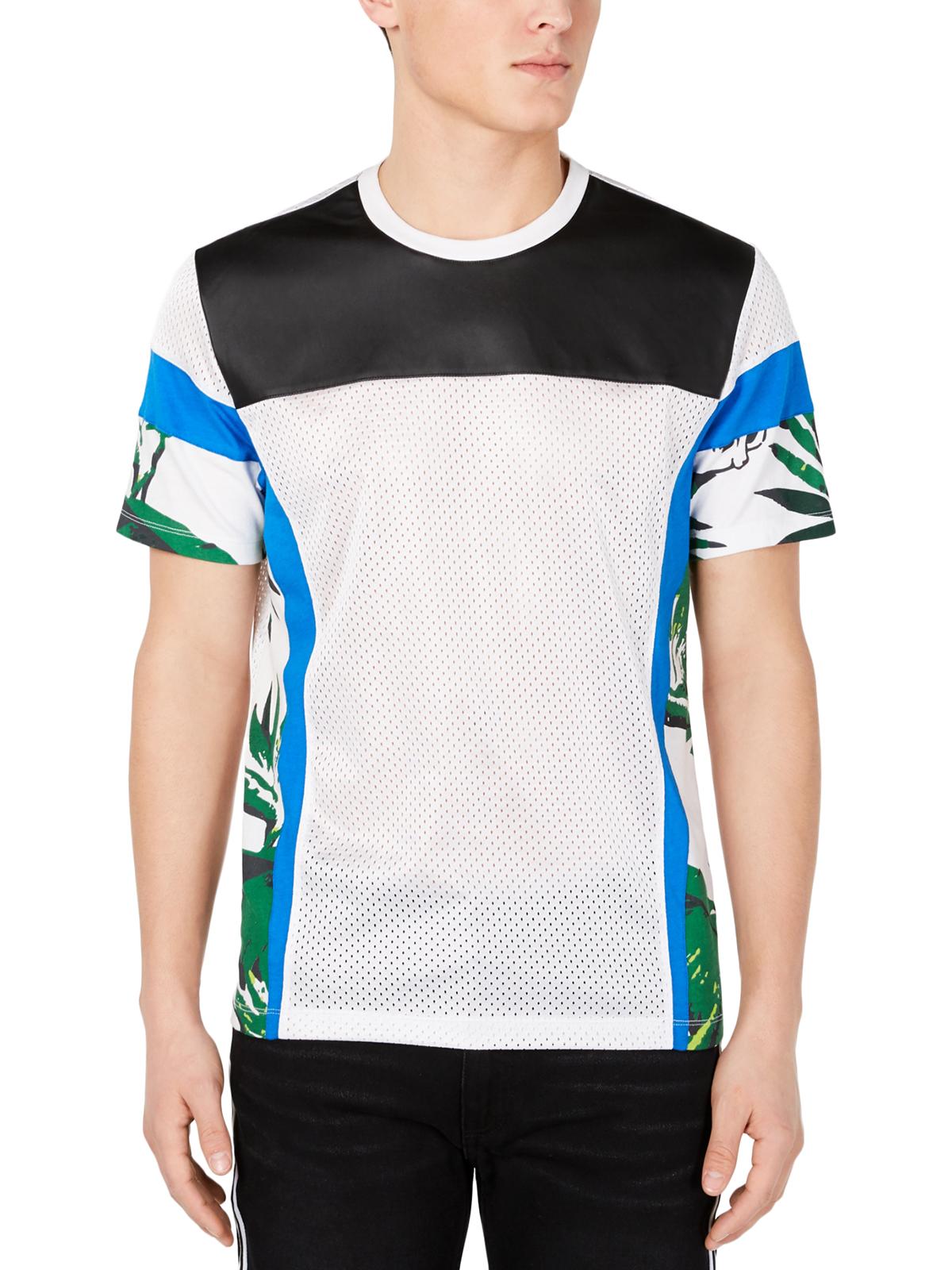 Camiseta masculina de malha com blocos de cores e peças da INC International Concepts, branca, tamanho médio
