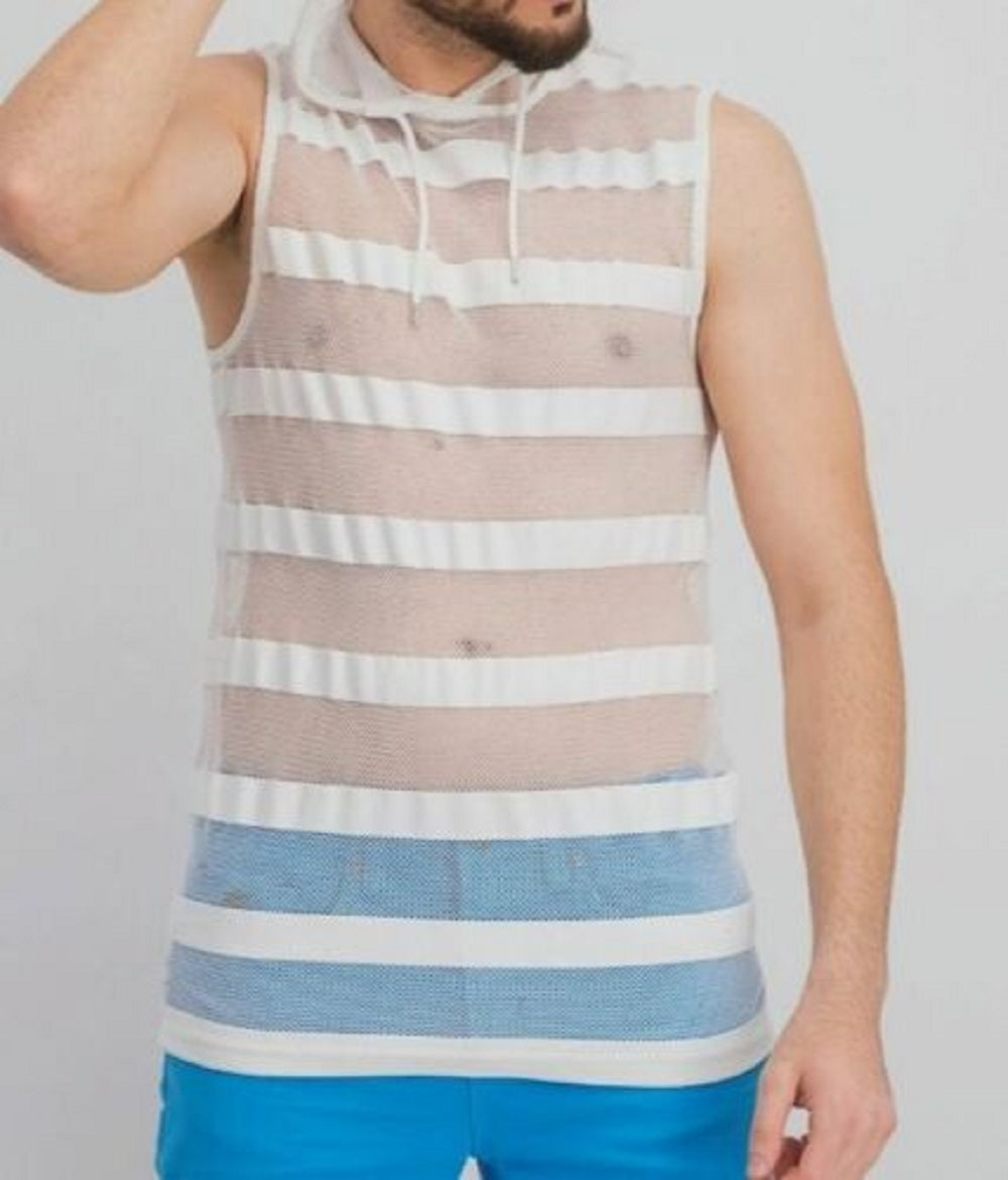 Camiseta regata listrada de malha com capuz masculina INC International Concepts, branca, tamanho XXX-G