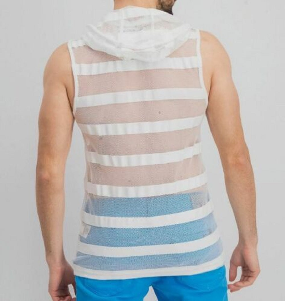 Camiseta regata listrada de malha com capuz masculina INC International Concepts, branca, tamanho XXX-G
