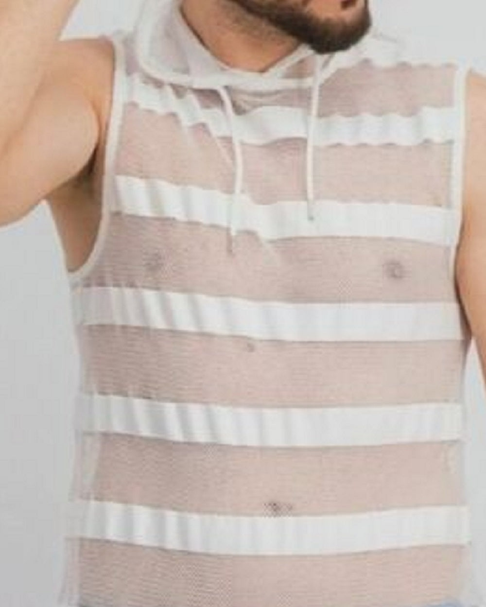 Camiseta regata listrada de malha com capuz masculina INC International Concepts, branca, tamanho XXX-G