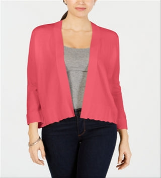 Charter Club Women's Coral Solid Long Sleeve Open Cardigan Blouse Sweater Coral  Size Medium