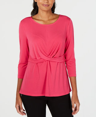 Blusa feminina Alfani de manga comprida e decote redondo, rosa, tamanho extragrande