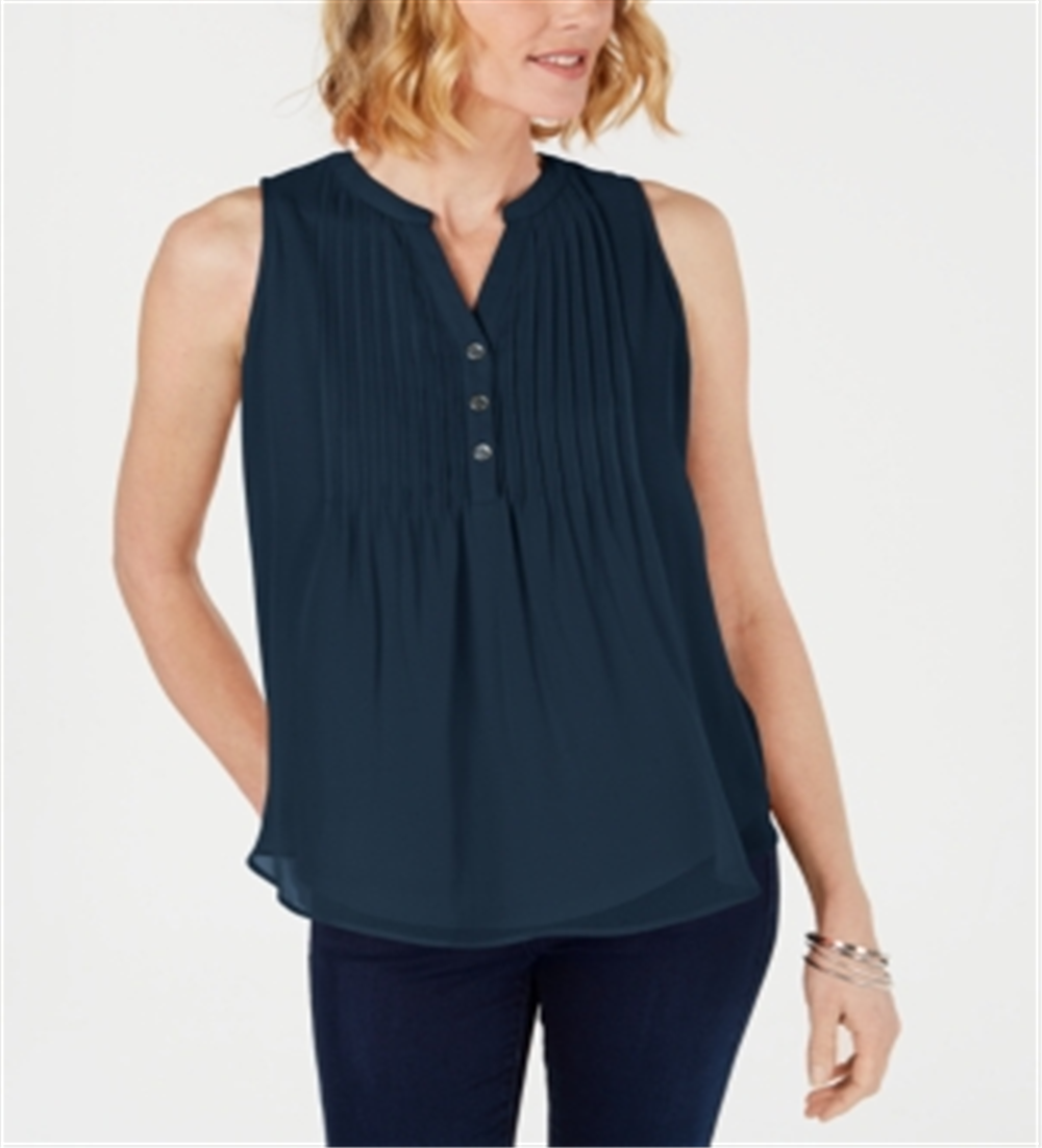 Blusa feminina sem mangas Charter Club, azul, tamanho extragrande