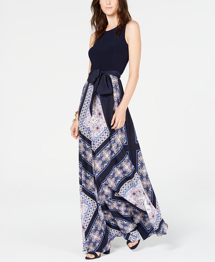 Vestido longo com cinto feminino INC International Concepts, azul, tamanho 0, pequeno