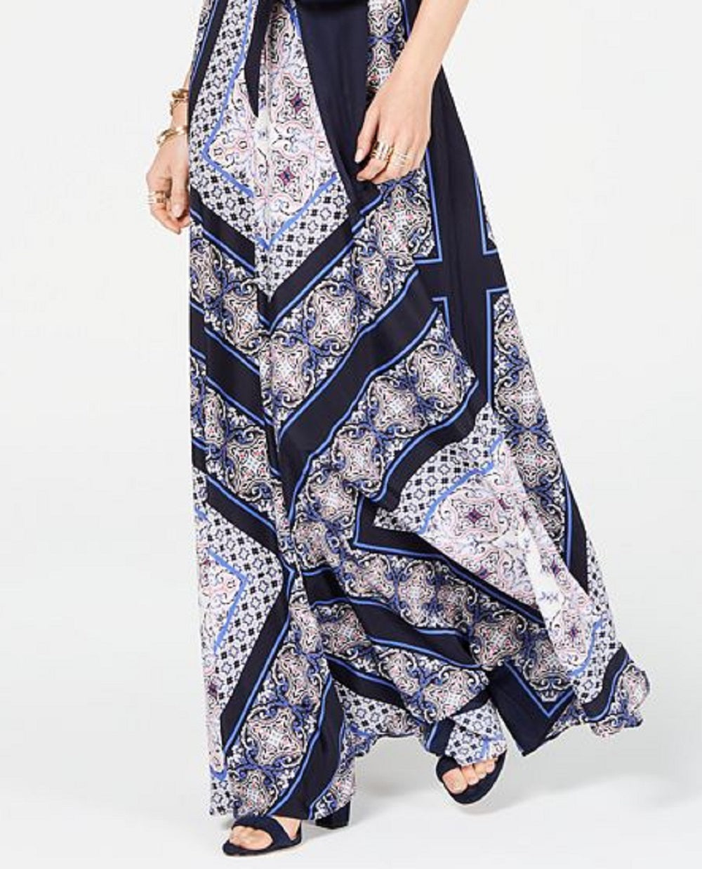 Vestido longo com cinto feminino INC International Concepts, azul, tamanho 0, pequeno