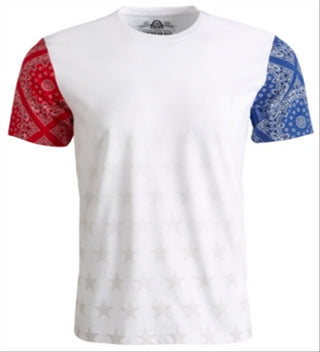 Camiseta masculina American Rag com estampa de estrelas em tons coloridos e blocos, branca, tamanho extragrande