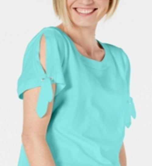Blusa feminina Karen Scott com manga amarrada, azul, tamanho X-S