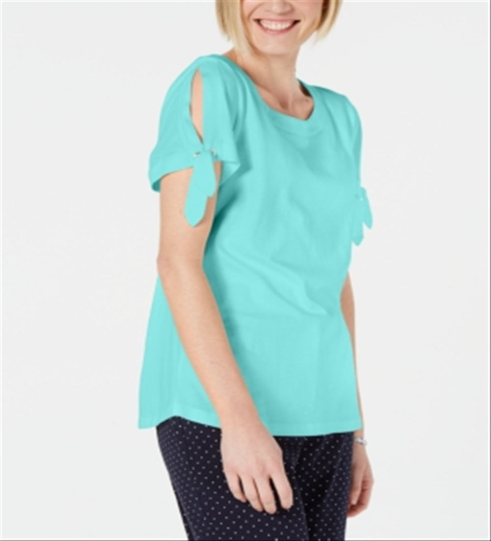 Blusa feminina Karen Scott com manga amarrada, azul, tamanho X-S