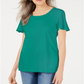 Camiseta feminina Karen Scott com gola trançada, verde, tamanho X-S