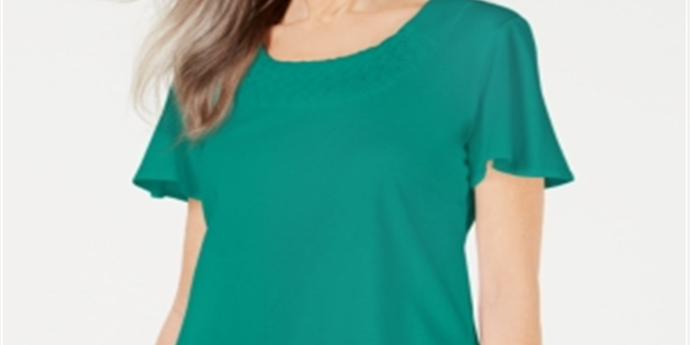 Camiseta feminina Karen Scott com gola trançada, verde, tamanho X-S