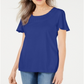 Camiseta feminina Karen Scott com gola trançada, azul, tamanho pequeno
