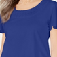 Camiseta feminina Karen Scott com gola trançada, azul, tamanho pequeno