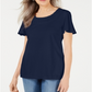 Camiseta feminina Karen Scott com gola trançada, azul, tamanho X-S