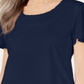 Camiseta feminina Karen Scott com gola trançada, azul, tamanho pequeno