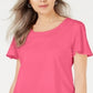 Camiseta feminina Karen Scott com gola trançada, rosa, tamanho X-S